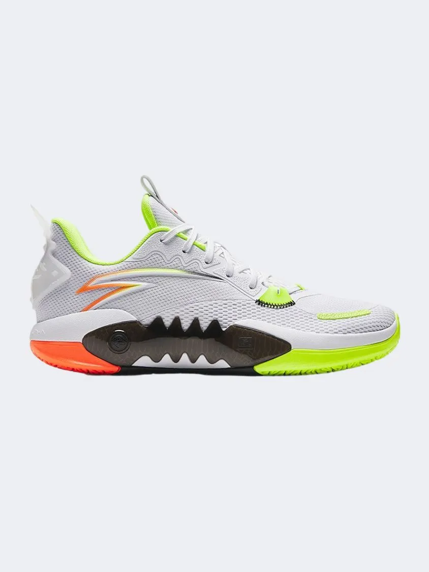Anta Shock Wave Team Men Basketball Shoes White/Luminance Green Lace   Up Biomechanical Support Plate