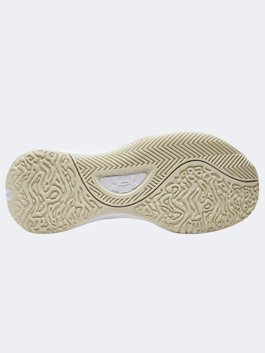 Heel Support Dual Density Foam Layering Under Armour Lockdown 6 Men Basketball Shoes White/Silt/Gold
