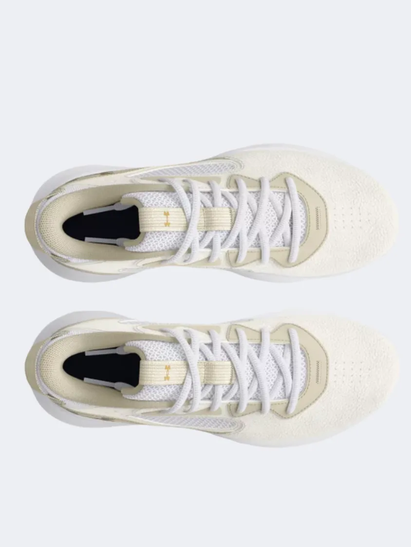 Under Armour Lockdown 6 Men Basketball Shoes White/Silt/Gold Tensile Outsole Framework Optimal Flexibility