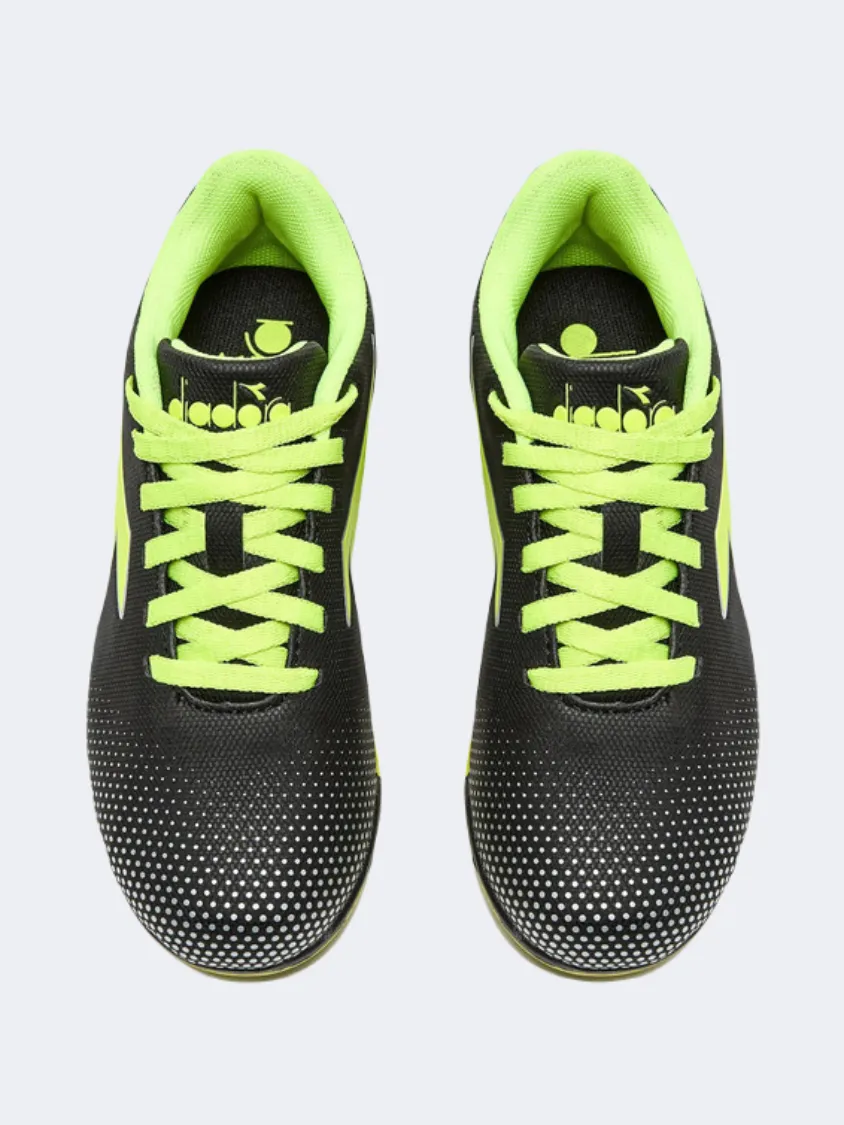 Diadora Pichichi 7 Gs-Boys Football Shoes Black/Yellow/Silver Field Ready Breathable Upper