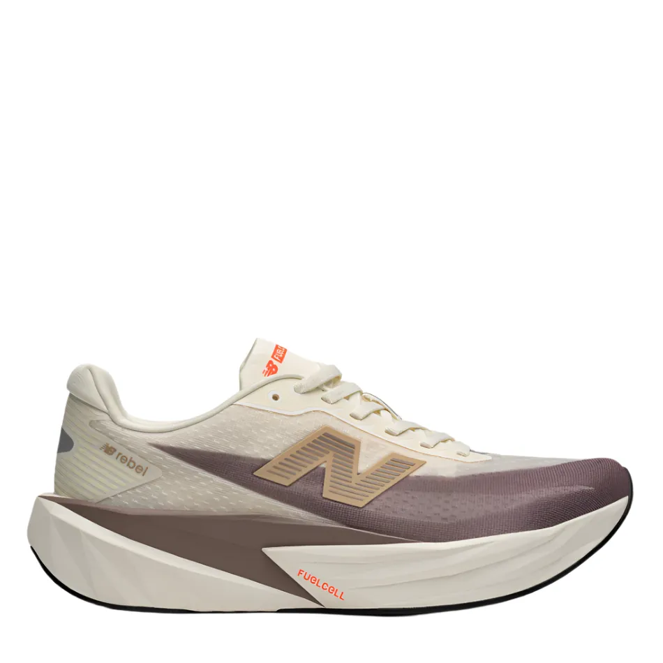patent - leather - finish - design shoes New Balance Women's Fuelcell Rebel v5 Running Shoes in Angora/Earth Shadow/Sea Salt AW25
