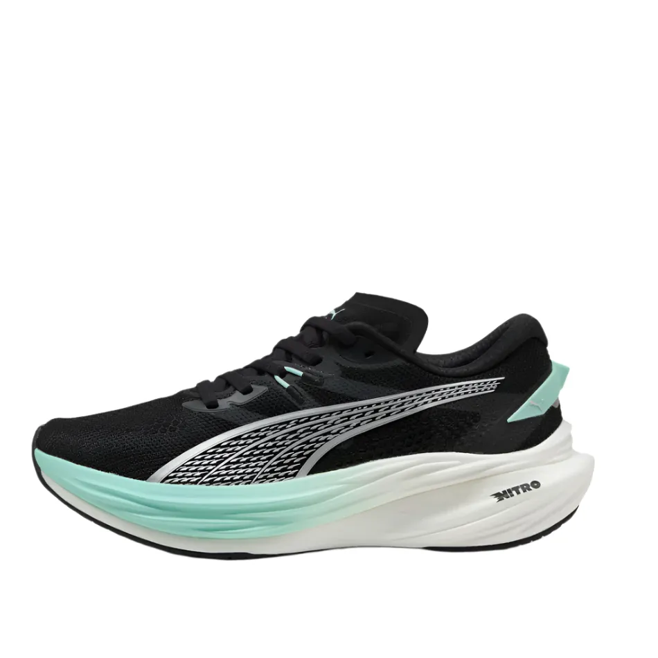 PUMA Women's Deviate NITRO 3 Running Shoes in PUMA Black/Mint Melt AW25 perforated shoes