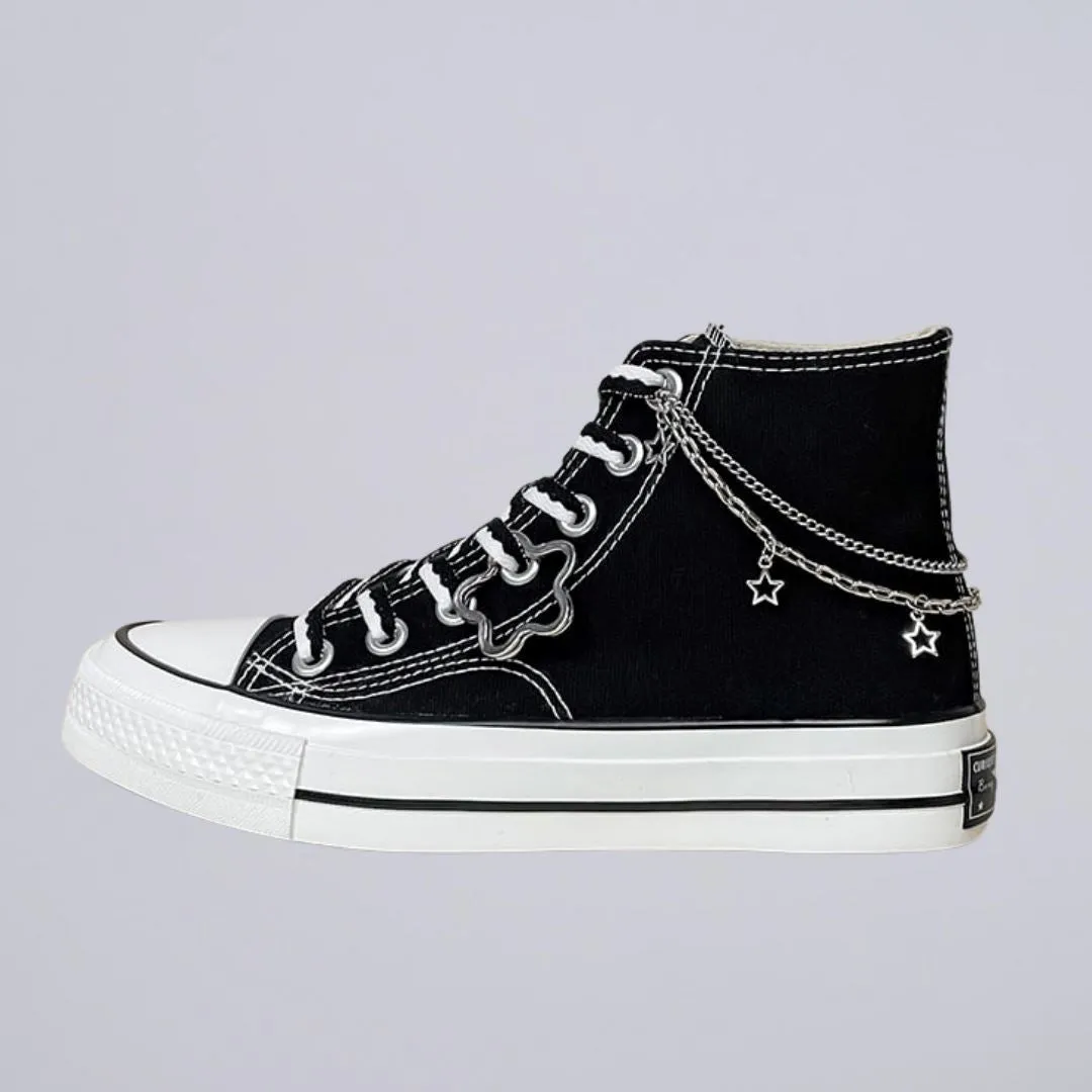 Quick Action Ride Slide Zone Starry Night Black High Top Canvas Shoes - Unisex