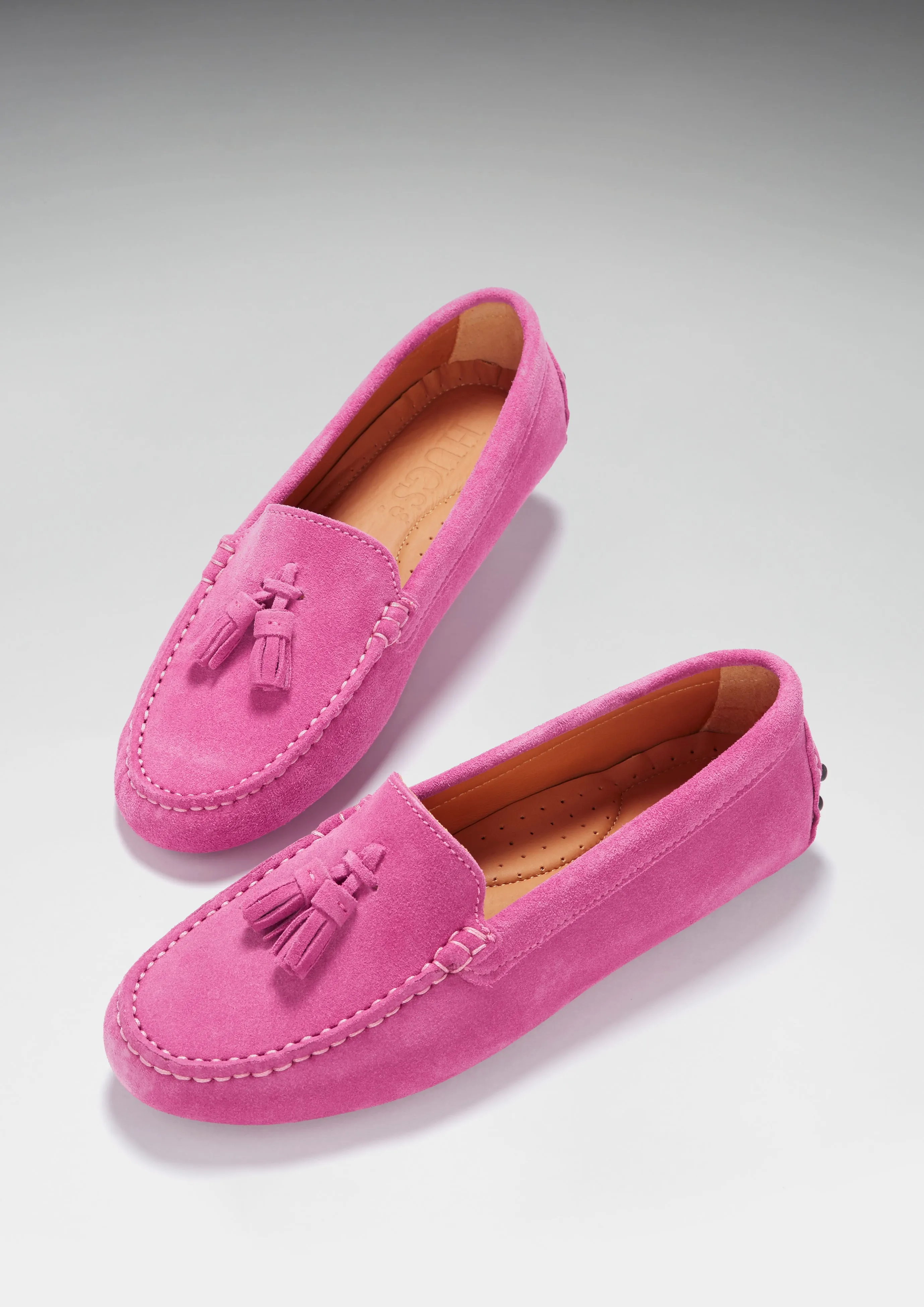 Women's Tasselled Driving Loafers, pink suede Green Lane
