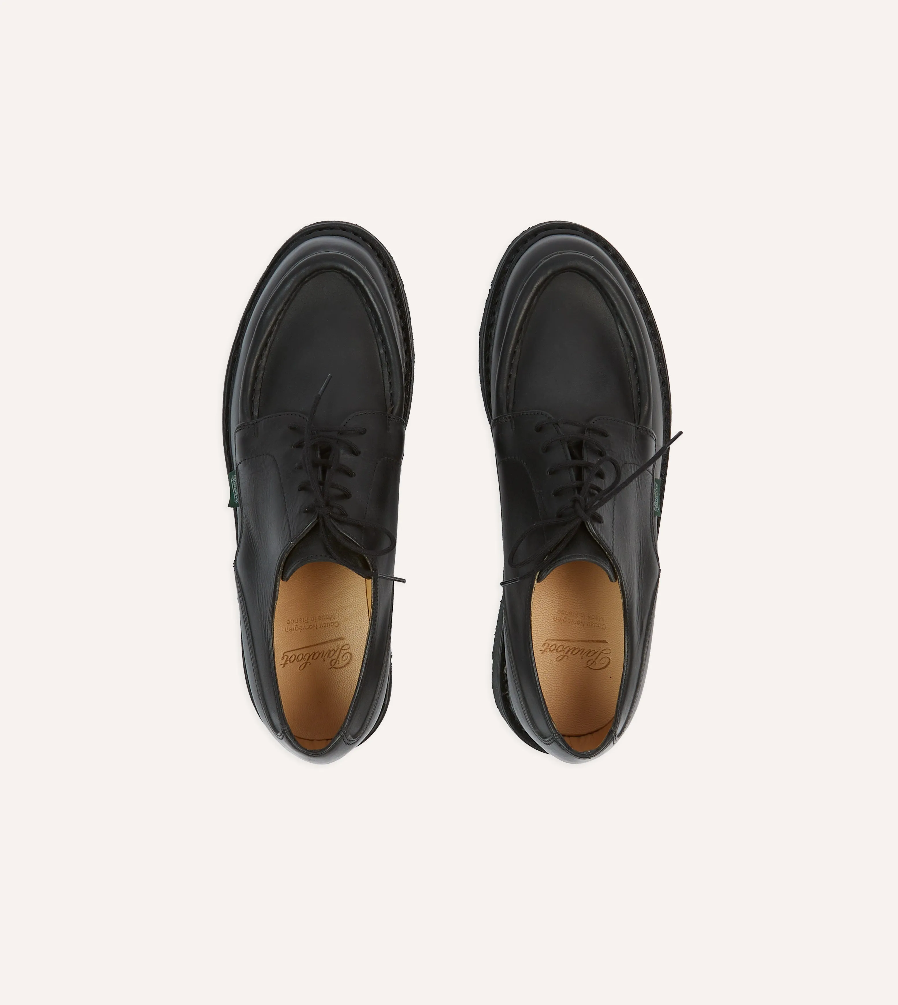 Boat Walk mesh construction Paraboot Villandry Noir Calf Leather Derby Shoe