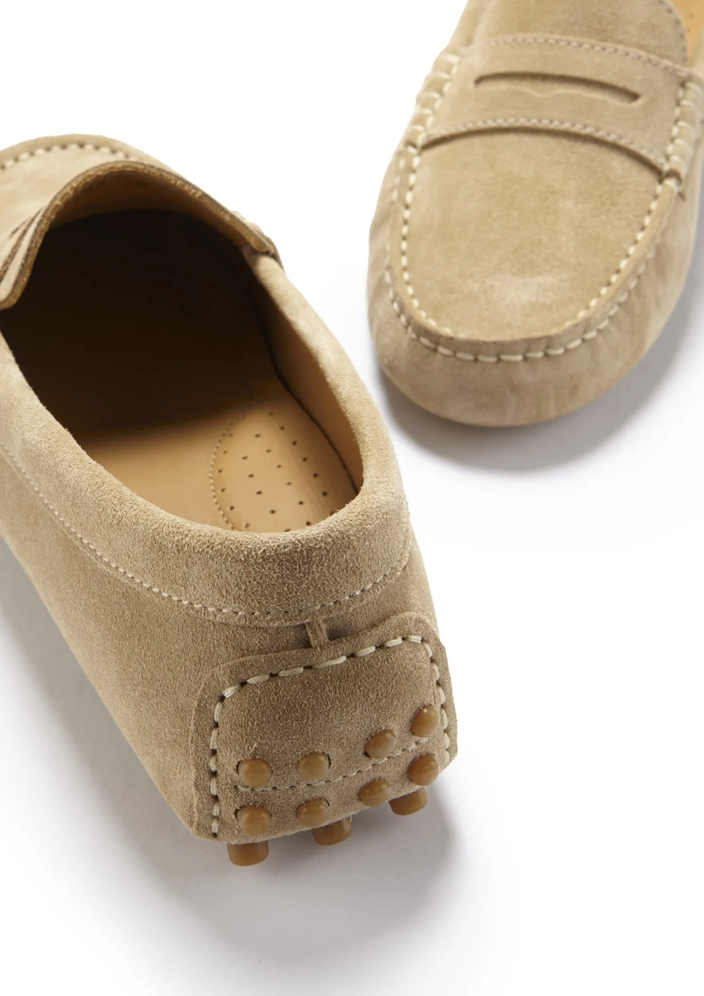 Professional Attire Adjustable Feature Women's Penny Driving Loafers, taupe suede
