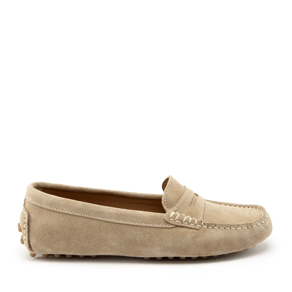 Women's Penny Driving Loafers, taupe suede Heel Grip