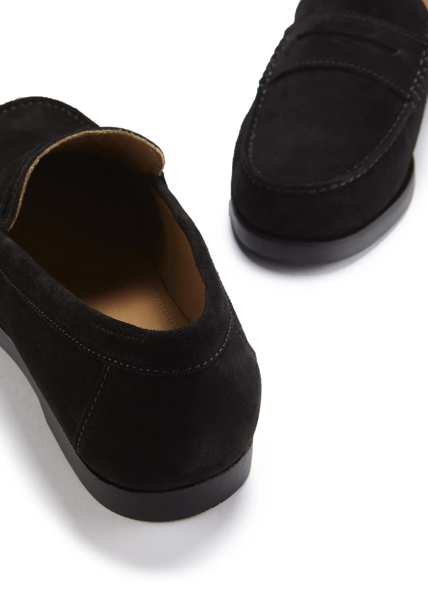 Medallion Perforation Practical Casual Shoes Boat Loafers, black suede