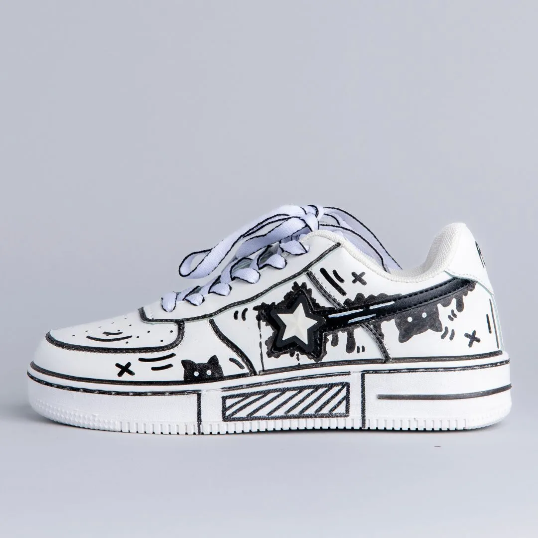 Hand Painted Bold Contrast Casual White Shoes - Unisex Grip Enhancement