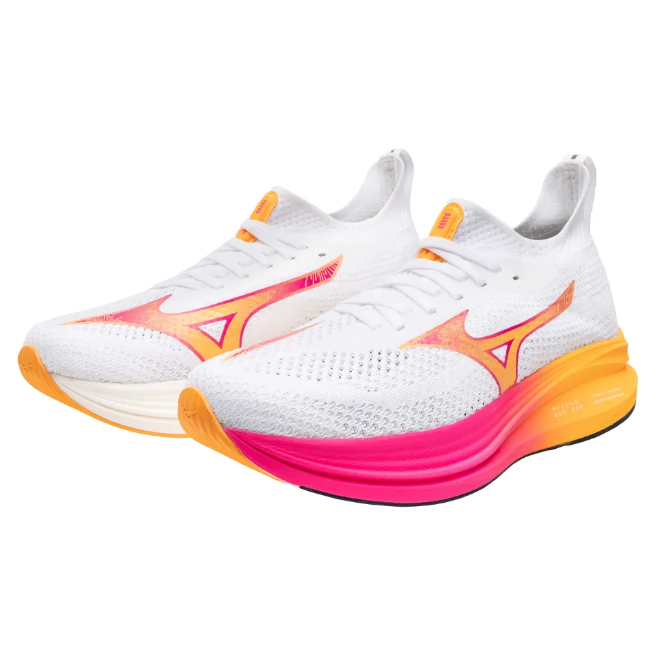 Mizuno Unisex Neo Zen Running Shoes in White/Tang Orange/Pink Tetra AW25 versatile - feature shoes gel - cushioned shoes
