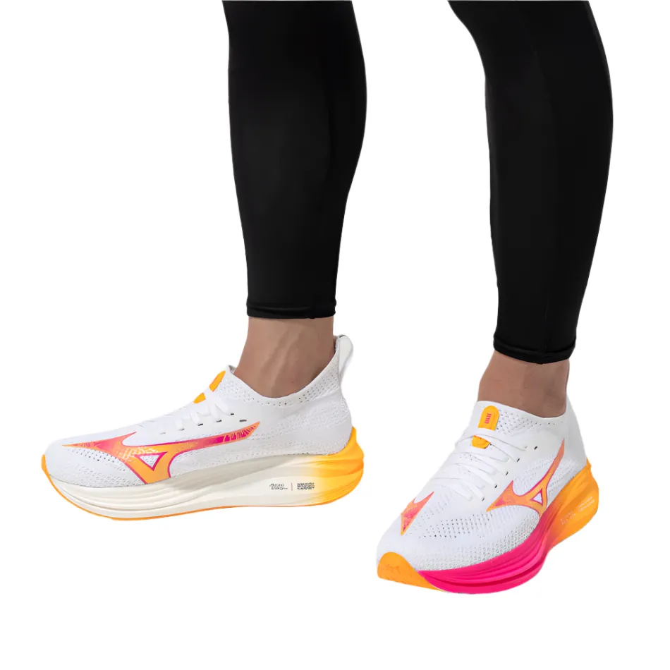 loop - closure Mizuno Unisex Neo Zen Running Shoes in White/Tang Orange/Pink Tetra AW25