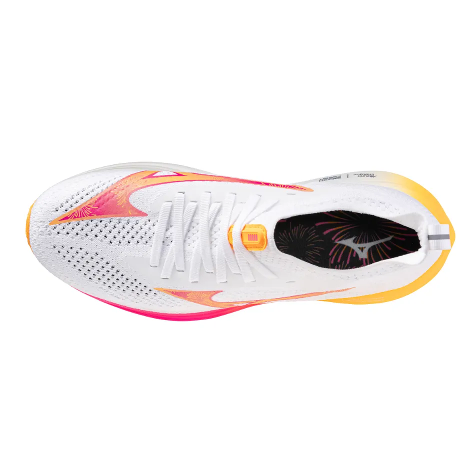 running in a truss bridge area shoes Mizuno Unisex Neo Zen Running Shoes in White/Tang Orange/Pink Tetra AW25