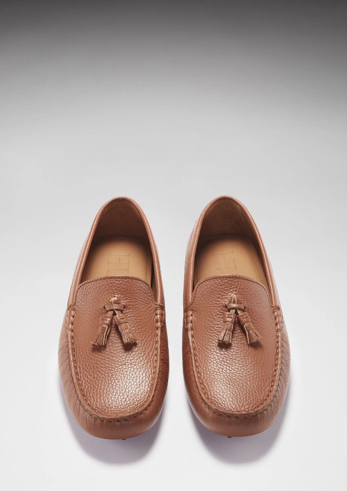 Sharp Detail Tasselled Driving Loafers, tan grain leather