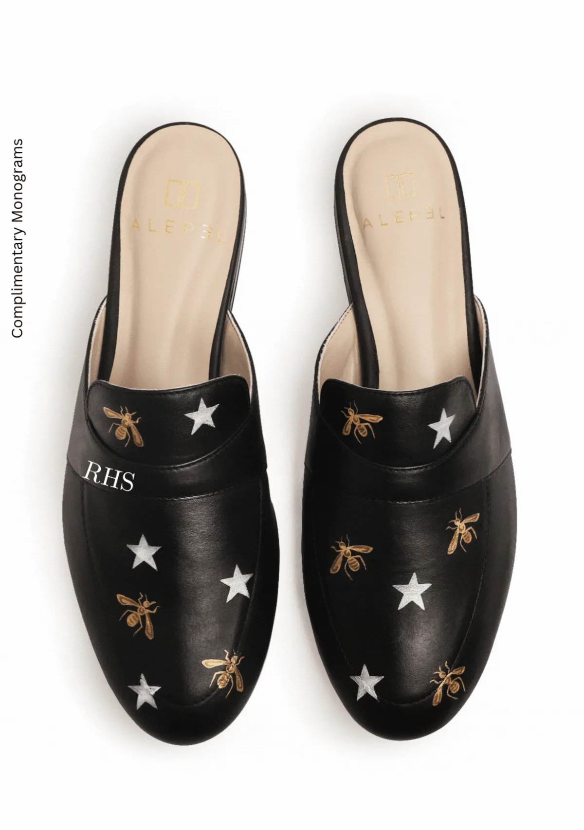Metallic Bees and Stars Black Mule Quick Slip-On Comfortable Fitment