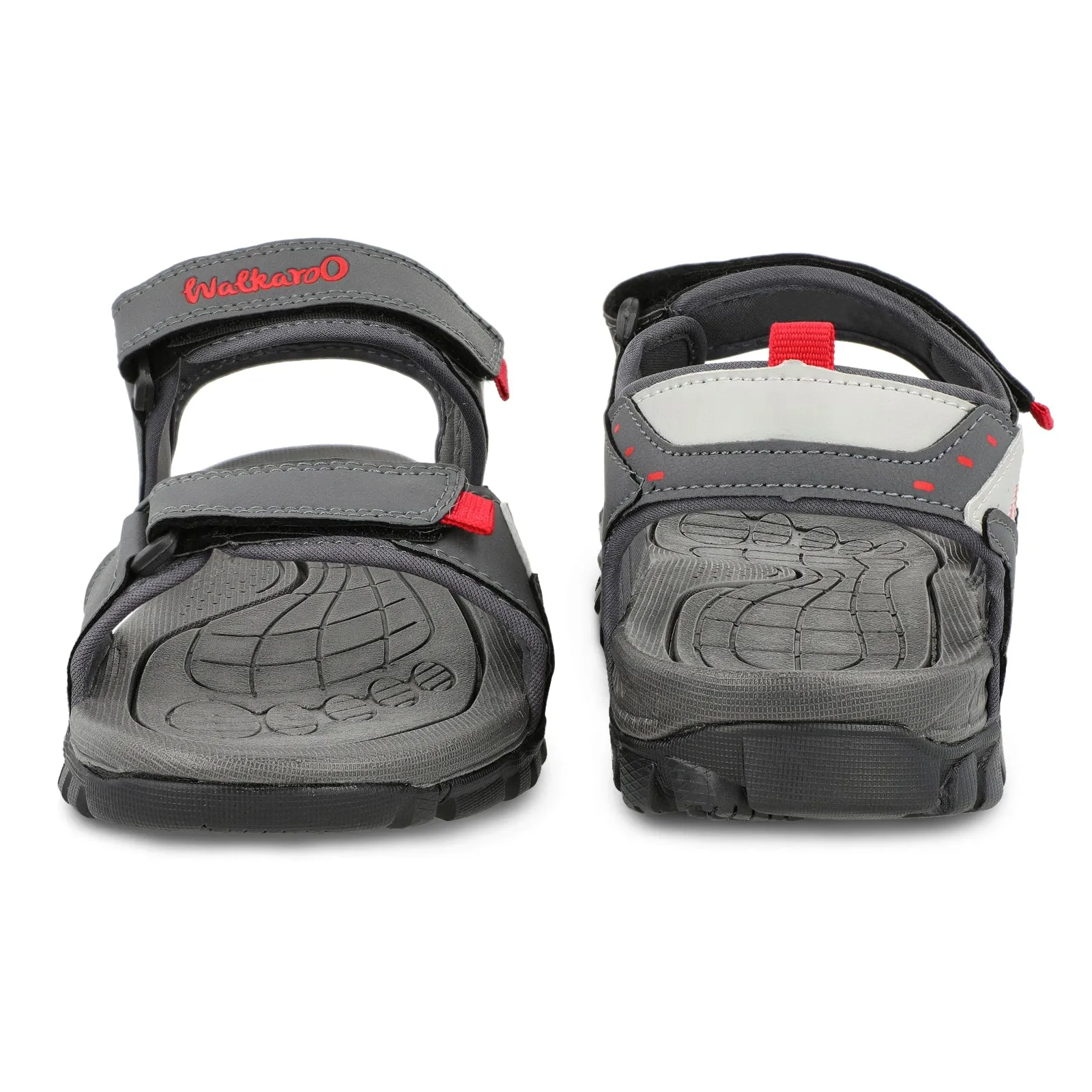 Orthopedic Support adjustable shoes Walkaroo Men Strappy Floater Sandals  - WC4362 Grey Red