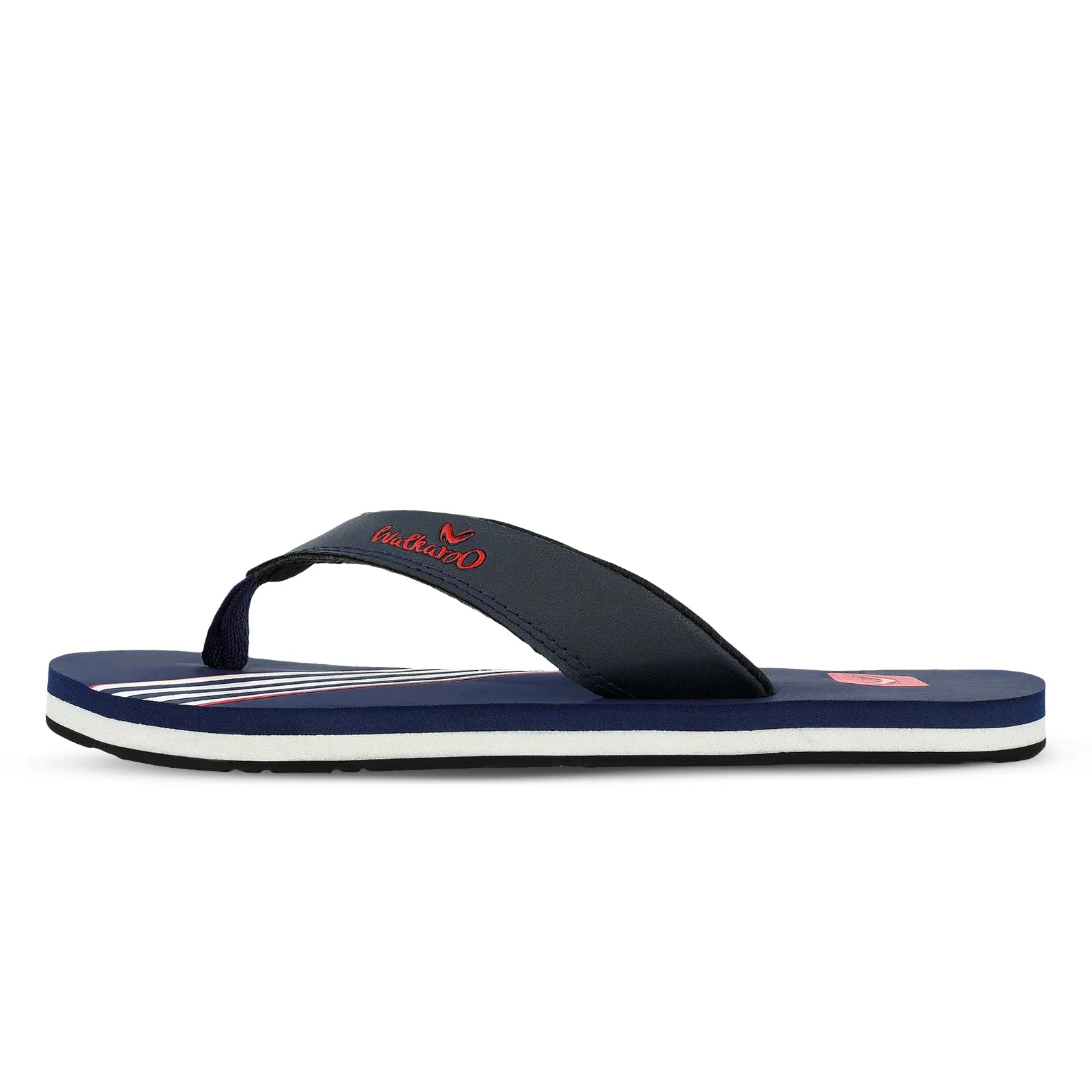 Easy To Clean Walkaroo Men Striped Thong Flip-Flop  - WC4220 Blue white