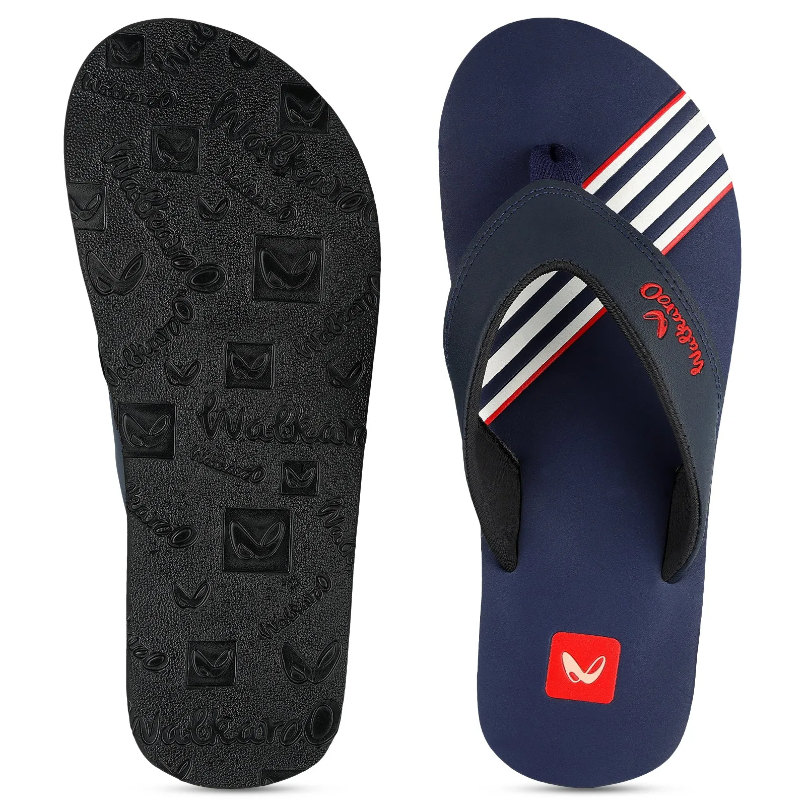 Walkaroo Men Striped Thong Flip-Flop  - WC4220 Blue white Relax Comfort Relaxed Step