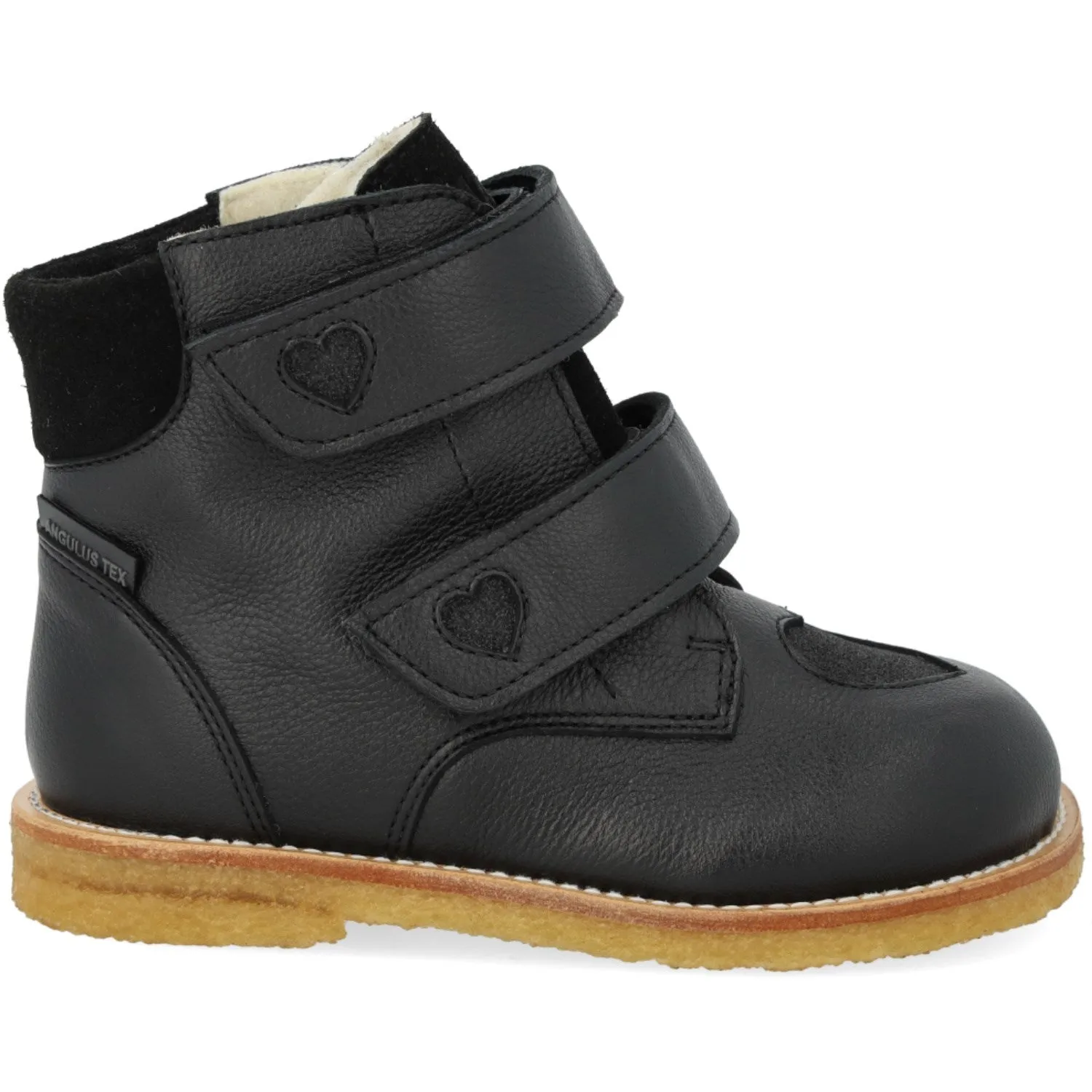 Snow-Ready Footwear Angulus Black/Black Glitter TEX Boot with Sparkling Glitter Hearts