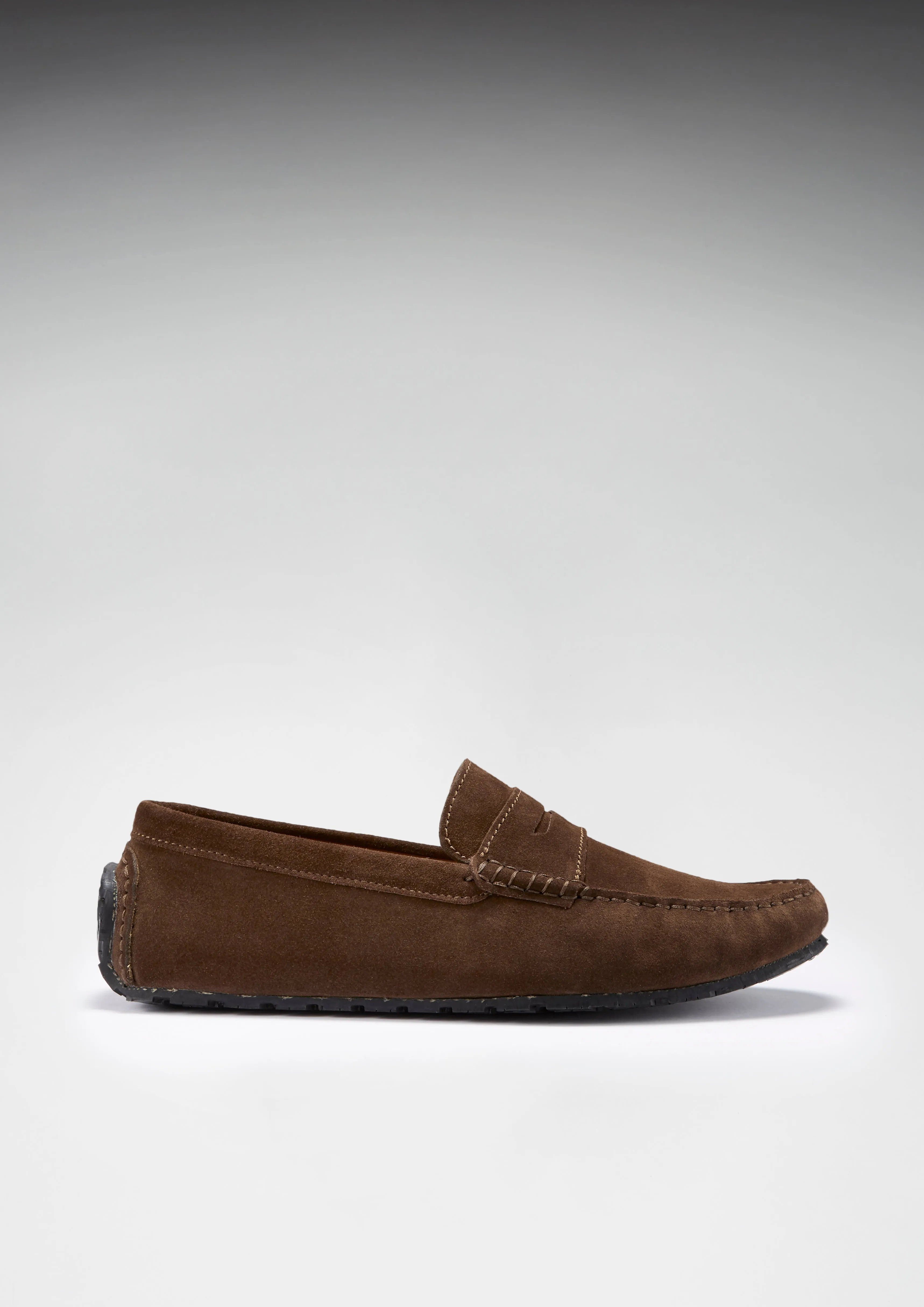 Heel Soft Tyre Sole Penny Driving Loafers, brown suede