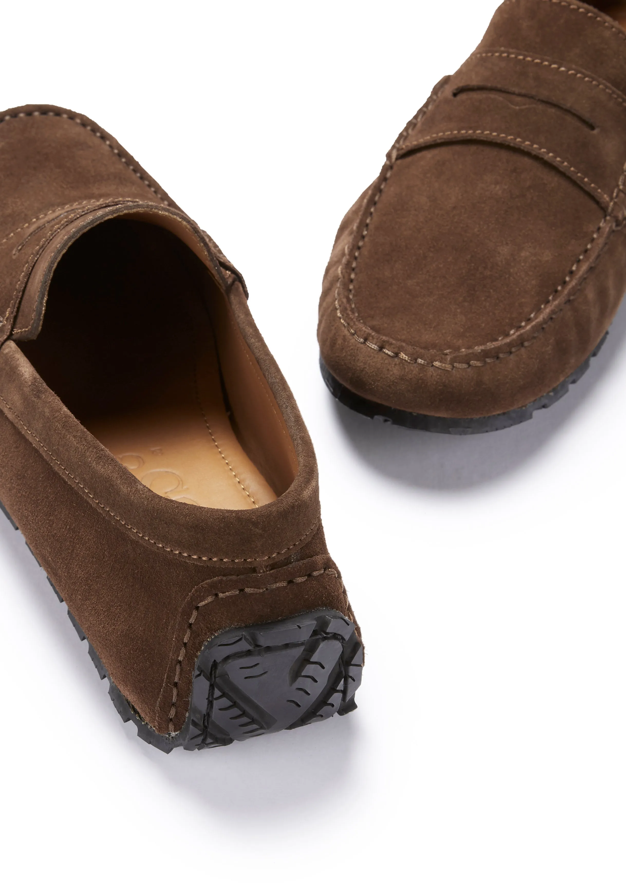Premium Style Strong Walk Tyre Sole Penny Driving Loafers, brown suede