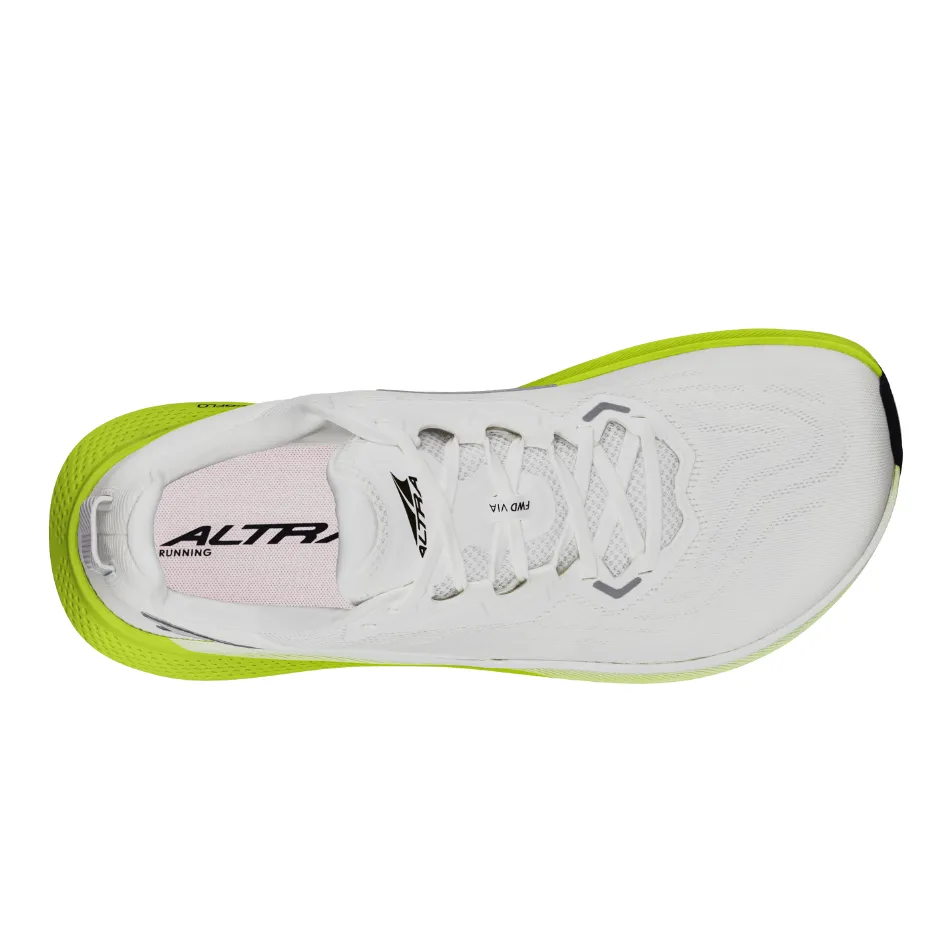 Comfort Fit System designer running shoes Altra Men's FWD Via Running Shoes in White/Lime AW25