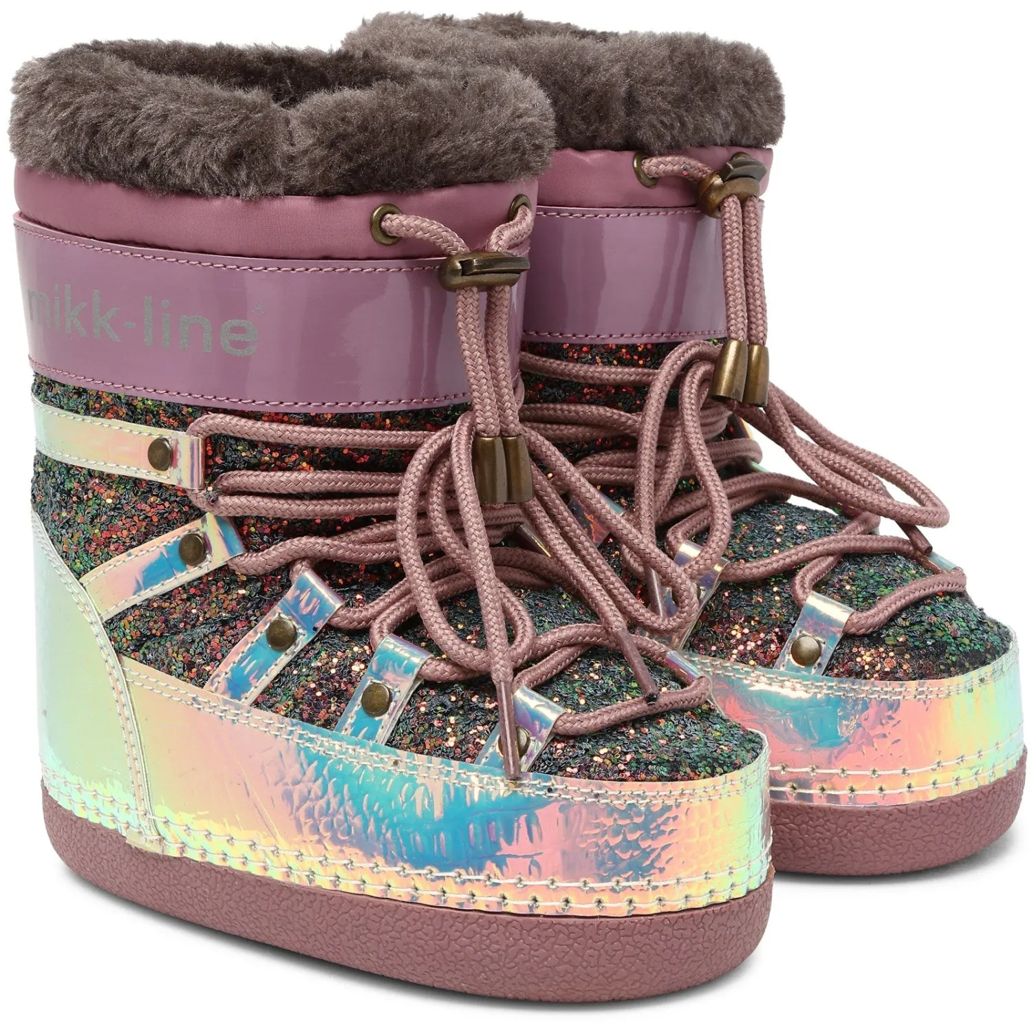 Cold Weather Hiking Snow Explorer Hiking Mikk-Line Rose Brown Snow Boots Glitter