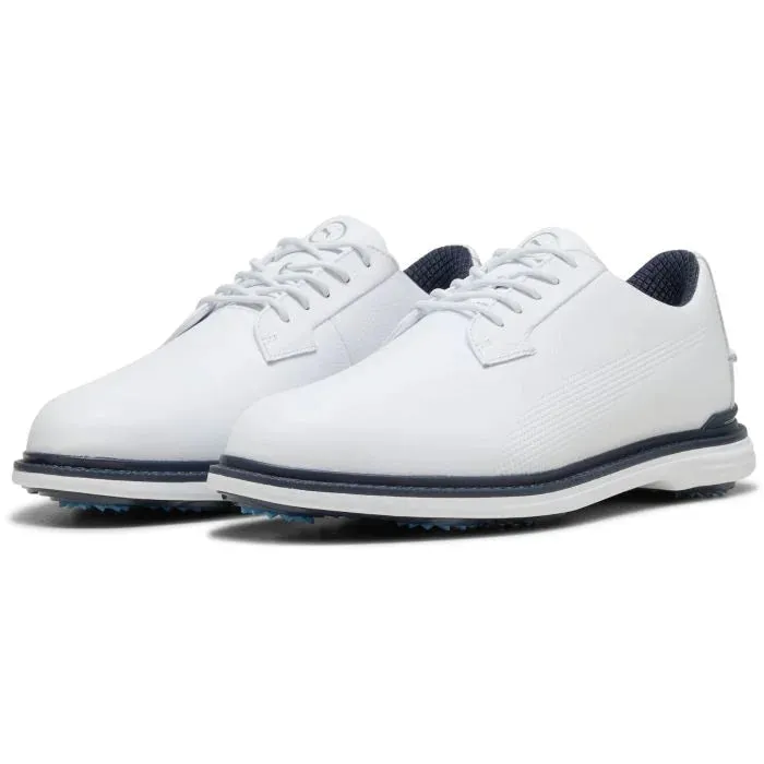 PUMA ROYALE Golf Shoes 2025 - Puma White/Deep Navy/Team Light Blue Swift Pace Comfortable Step