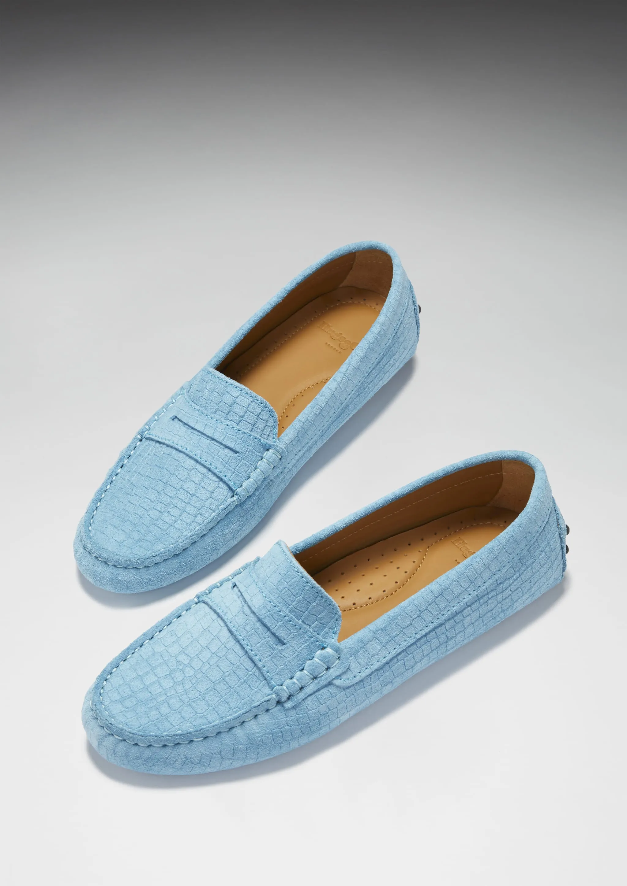 Park Stroll Soft Finish Women's Penny Driving Loafers, blue embossed suede