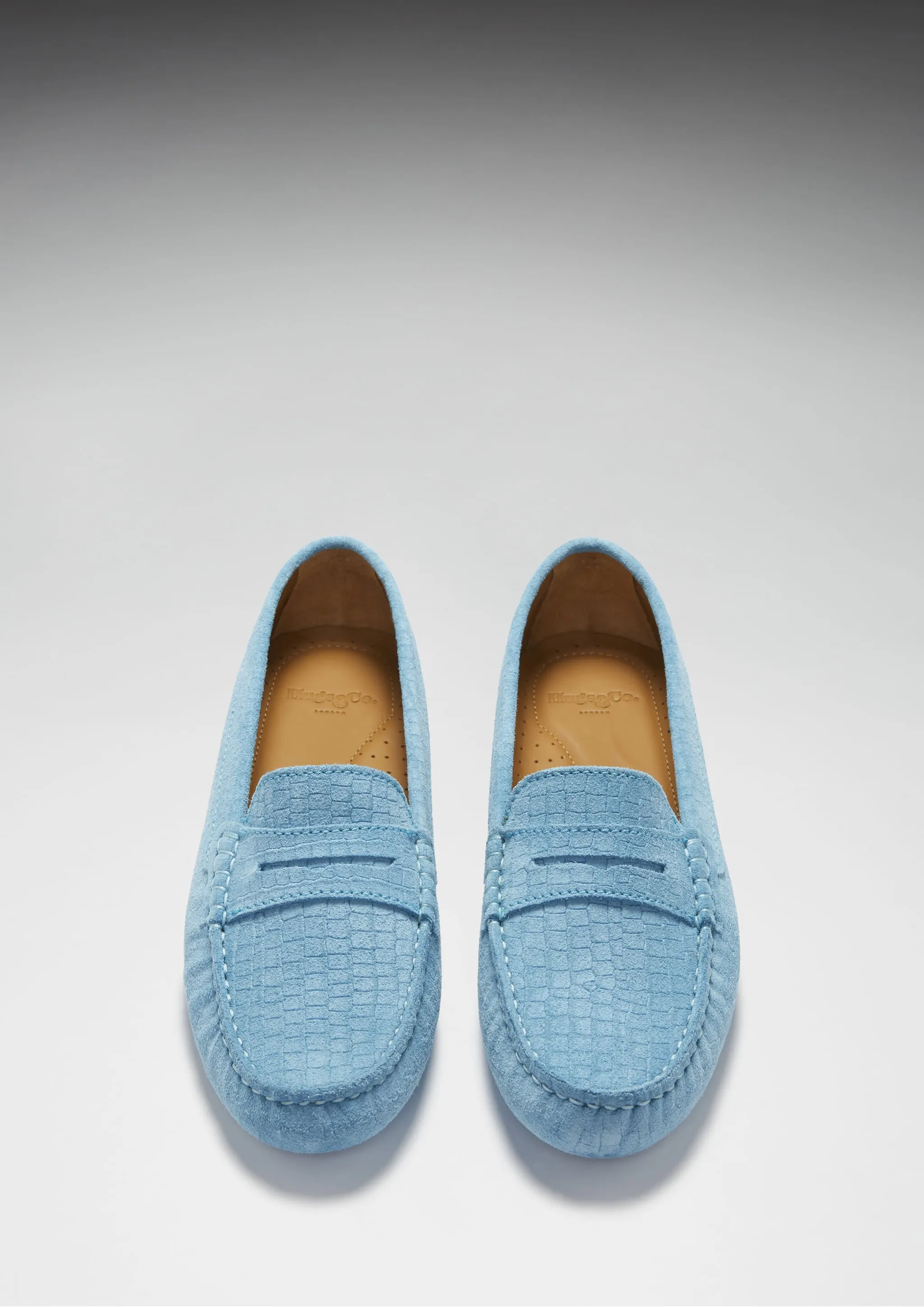 Non-Slip Sole Women's Penny Driving Loafers, blue embossed suede