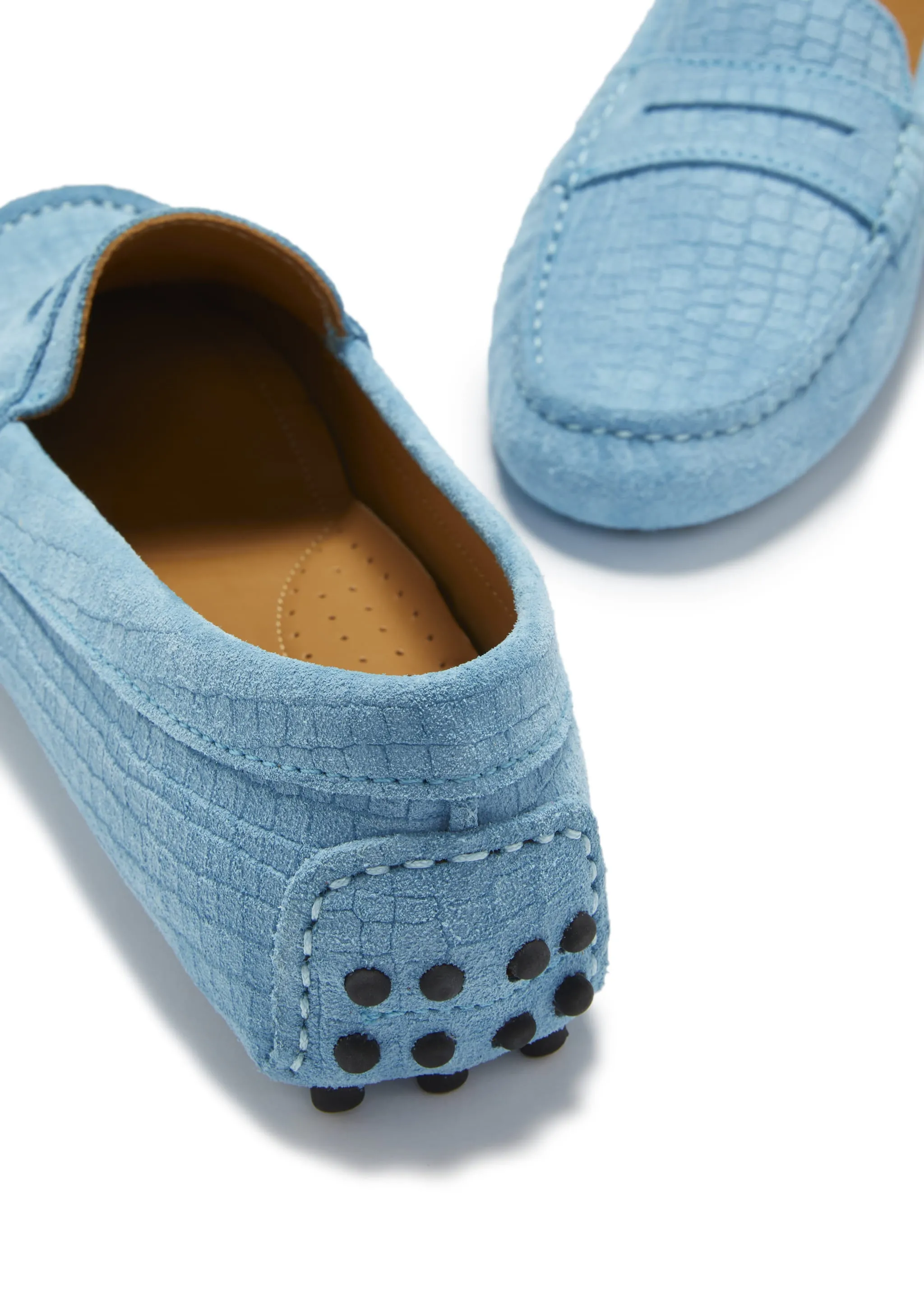 Practical All-day Shoes Women's Penny Driving Loafers, blue embossed suede
